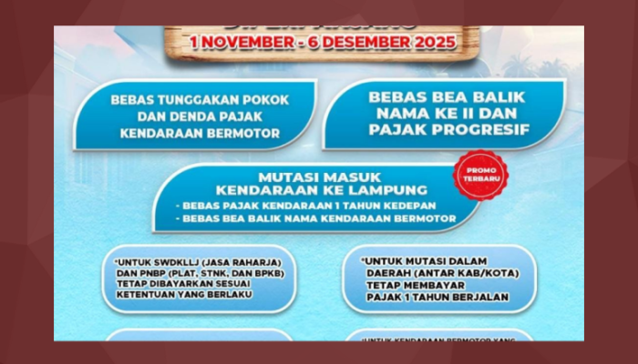 Pemutihan Pajak Kendaraan di Lampung Diperpanjang Sampai 6 Desember 2025 Sudah 396 Ribu Kendaraan Bayar Pajak 
