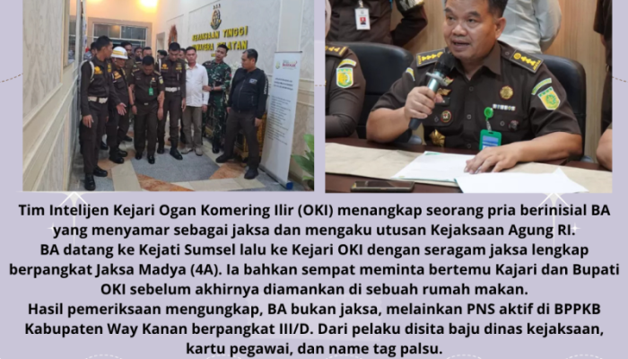 Mengaku Utusan Kejagung, Jaksa Gadungan di OKI Ternyata PNS dari Way Kanan