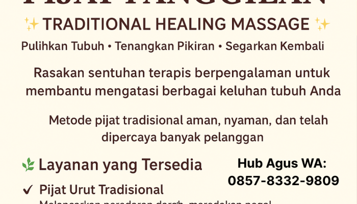 Pijat Tradisional Panggilan Makin Diminati, Layanan Agus Martowardojo Hadirkan Terapi Lengkap di Rumah Pelanggan