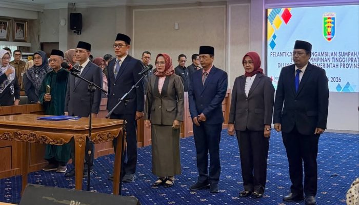 Sekdaprov Lampung Lantik 6 Pejabat Eselon II, Sulpakar Rangkap Jabatan Jadi Plt Kadis Kehutanan