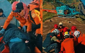 Detik-detik Helikopter BASARNAS Jemput Pendaki Malaysia di Pelawangan Sembalun, Korban Diterbangkan ke Sanur