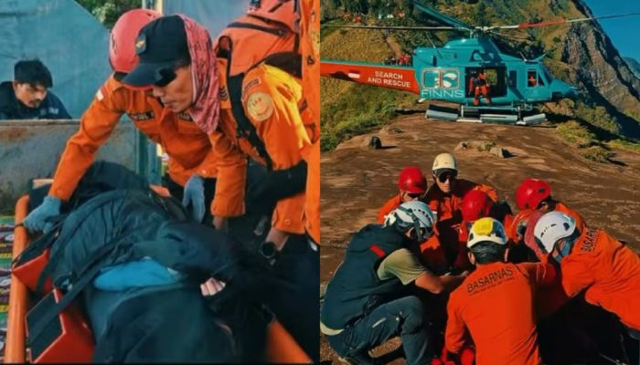 Detik-detik Helikopter BASARNAS Jemput Pendaki Malaysia di Pelawangan Sembalun, Korban Diterbangkan ke Sanur