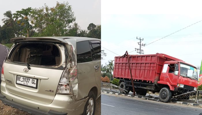Mobil Fusso Tabrak Innova di Lampu Merah Menggala